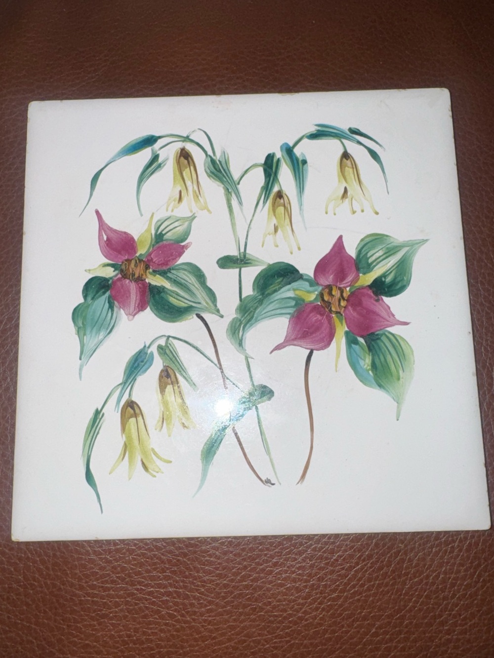 Vintage H&R Johnson Ltd Botanical Floral Ceramic Tile, Made in England